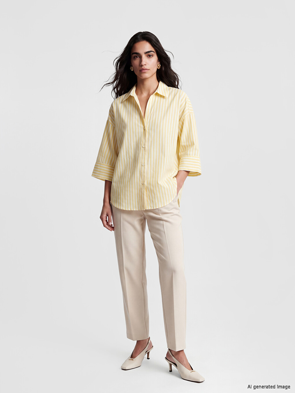 Striped Oversize Twill Women's Shirt-1