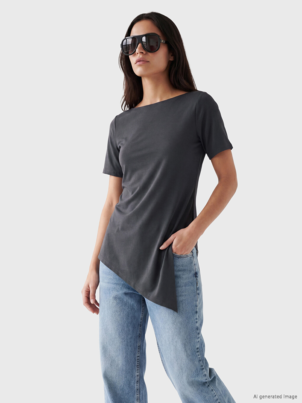 Asymmetric Cut Modal Blend Women's T-shirt