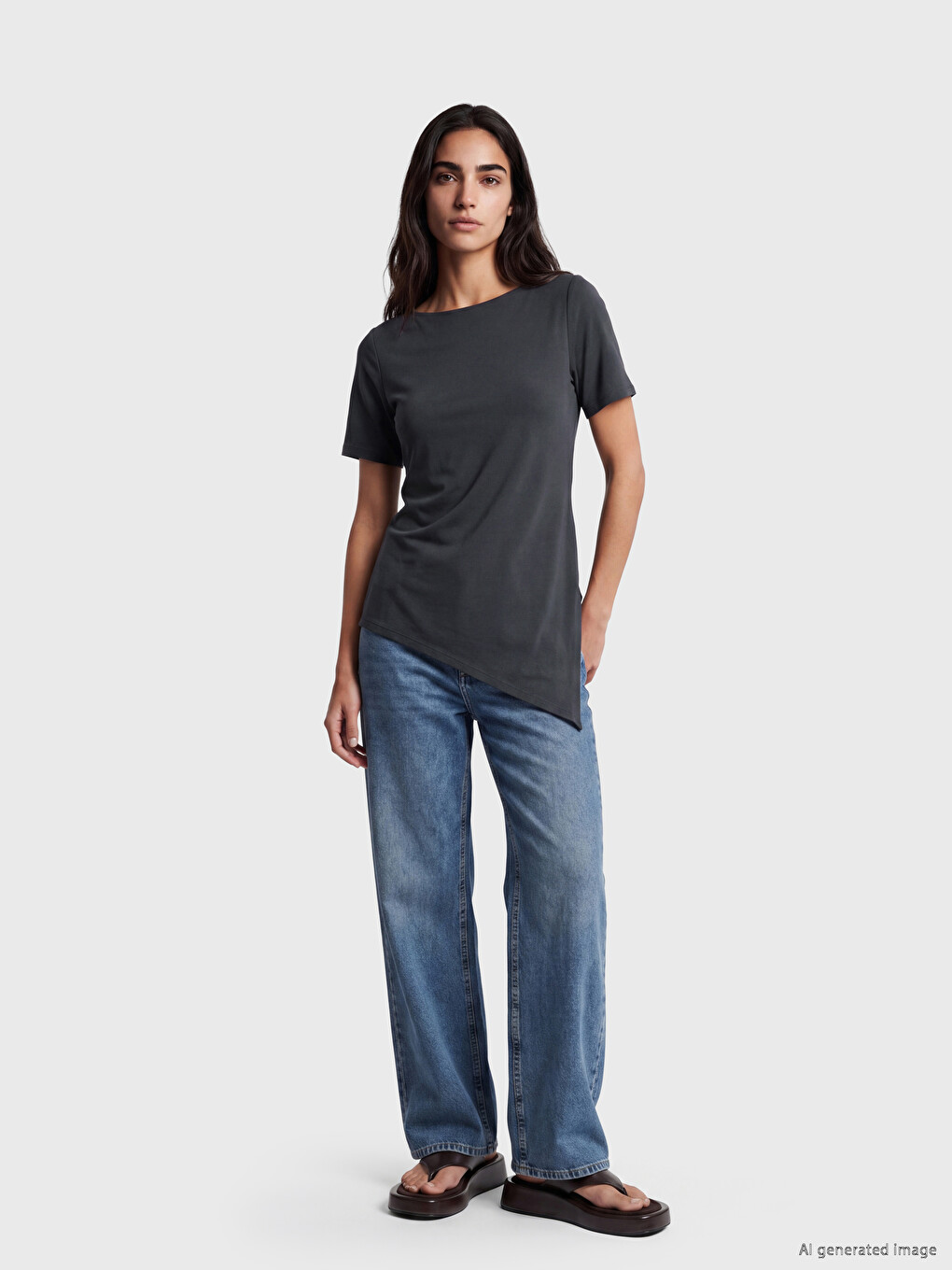 Asymmetric Cut Modal Blend Women's T-shirt-1