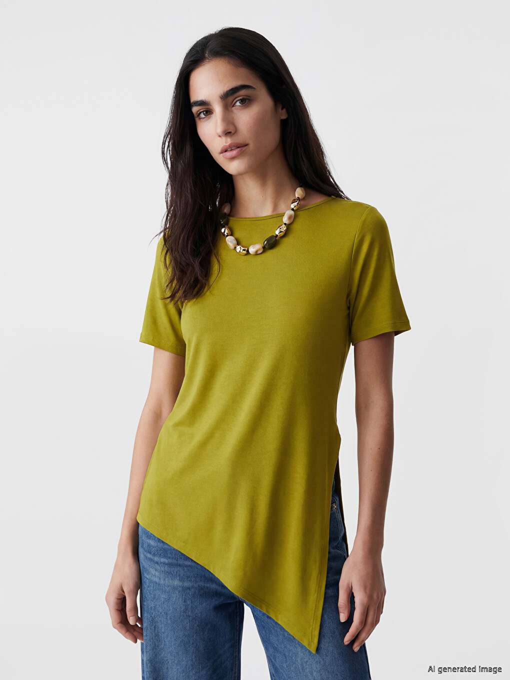 Asymmetric Cut Modal Blend Women's T-Shirt