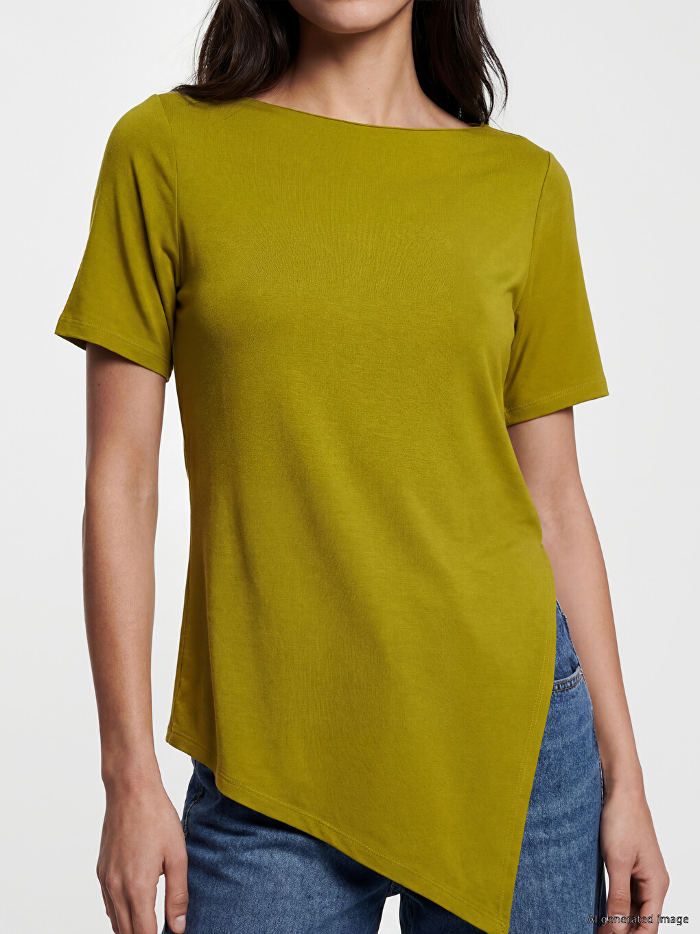 Asymmetric Cut Modal Blend Women's T-Shirt-2