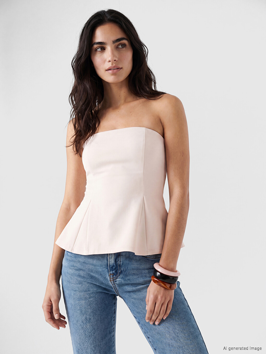 Straplez Yaka Peplum Korse Bluz