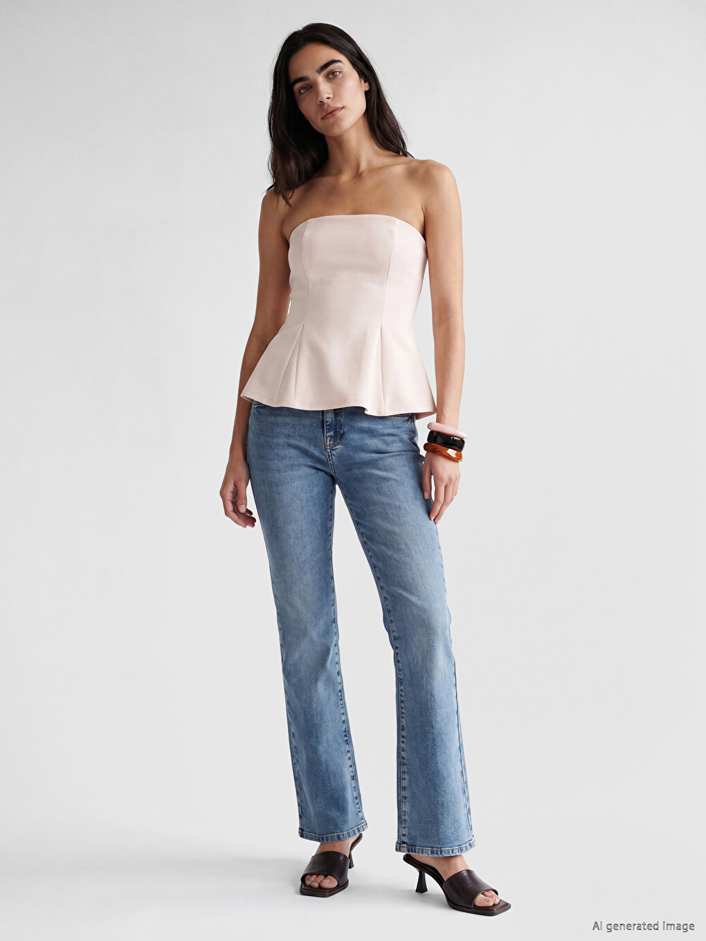 Straplez Yaka Peplum Korse Bluz-1