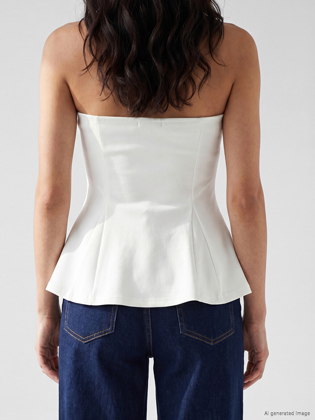 Strapless Collar Peplum Corset Blouse-3