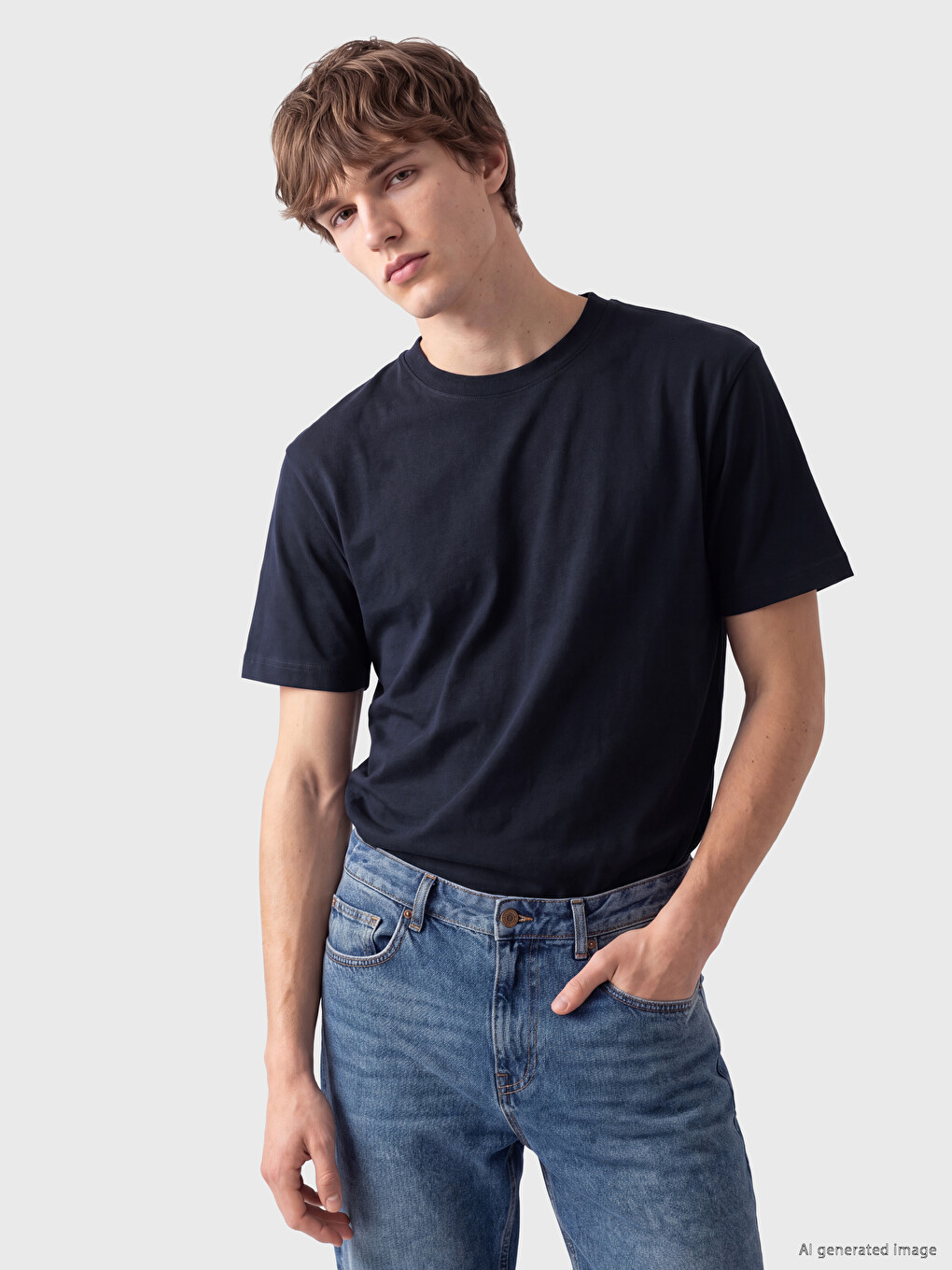 Lacivert 3'lü Loose Fit Kalın Kumaş Tişört /04-3