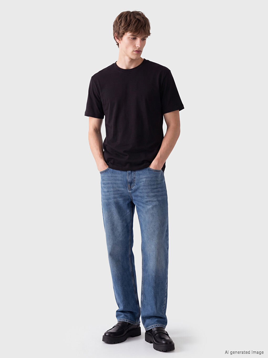 Lacivert 3'lü Loose Fit Kalın Kumaş Tişört /04-4