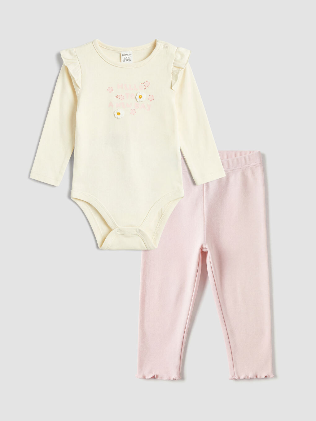 Ekru Çiçekli Kız Bebek Çıtçıtlı Body ve Tayt