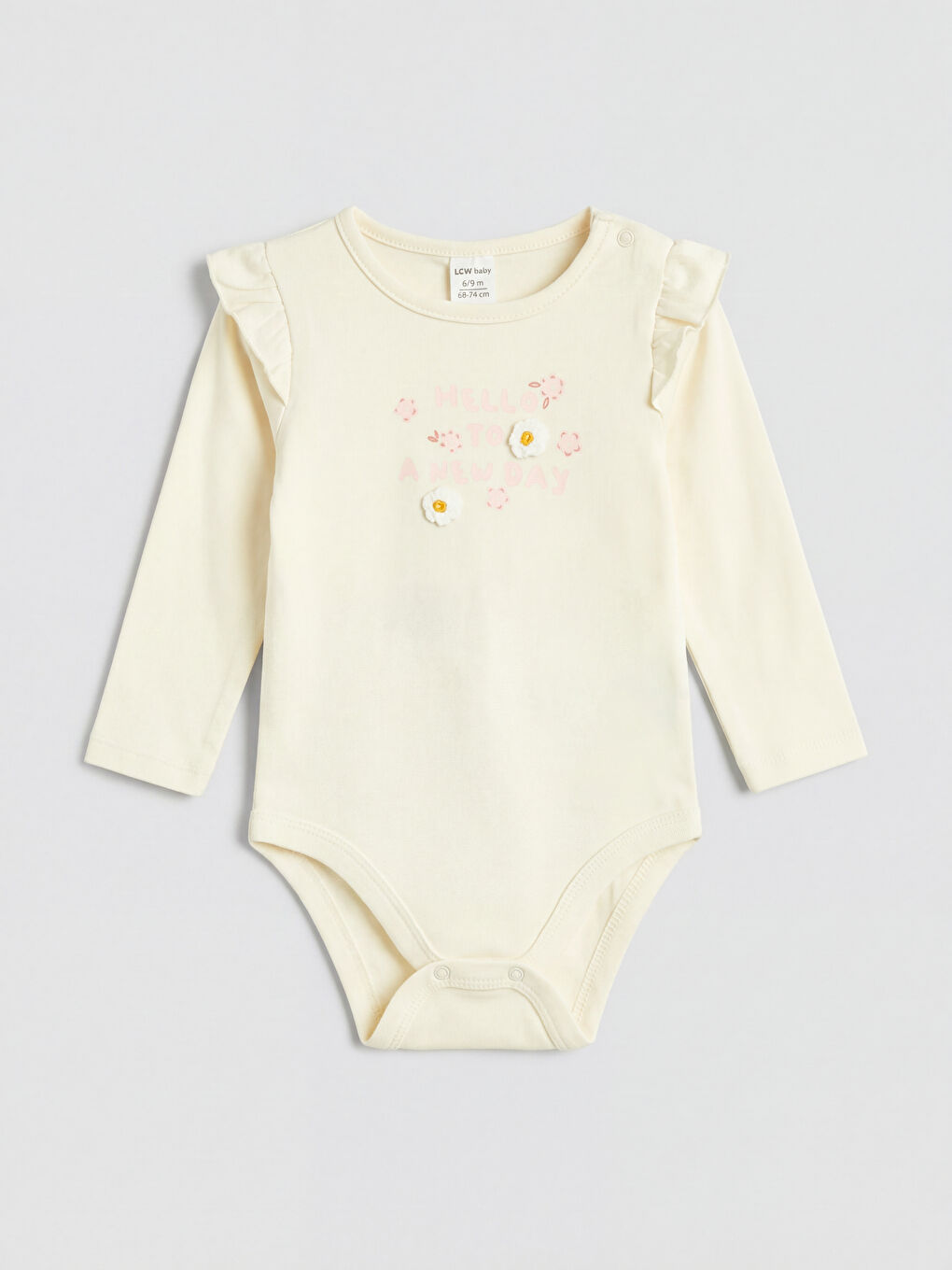 Ekru Çiçekli Kız Bebek Çıtçıtlı Body ve Tayt-1