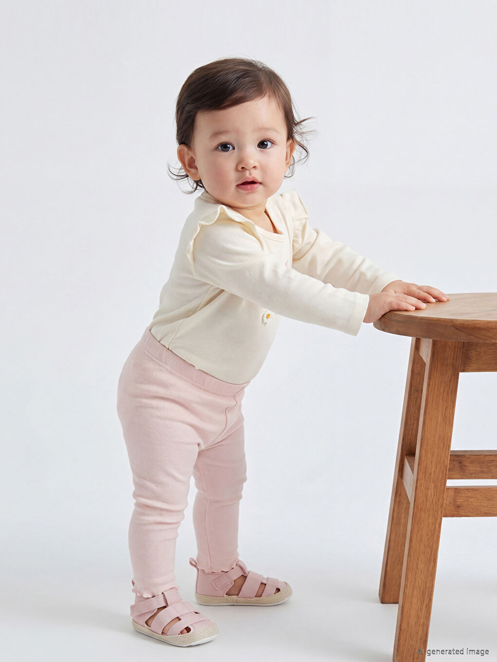 Ekru Çiçekli Kız Bebek Çıtçıtlı Body ve Tayt-1