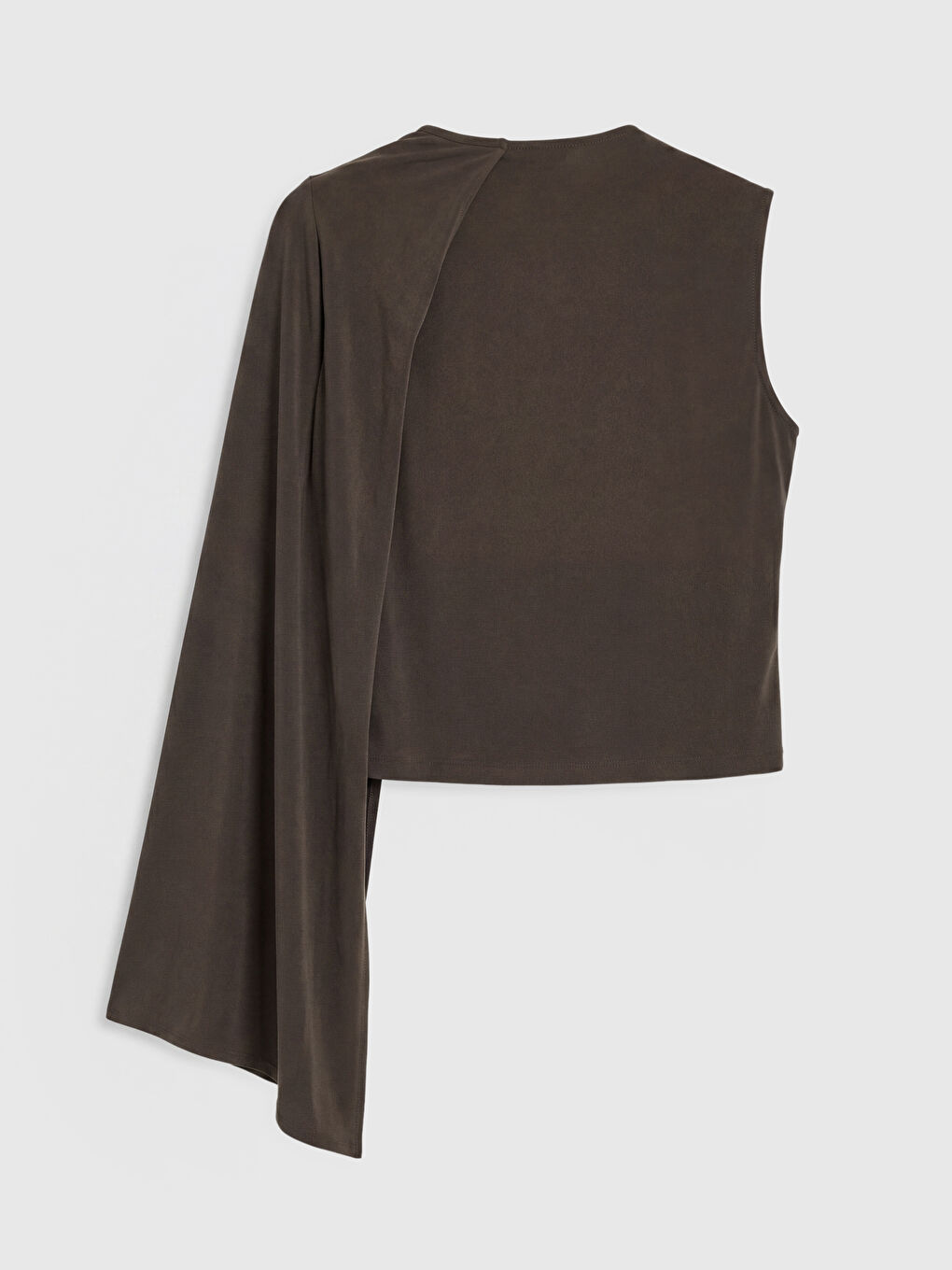 Kahverengi Şal Detaylı Tek Omuz Bluz-7