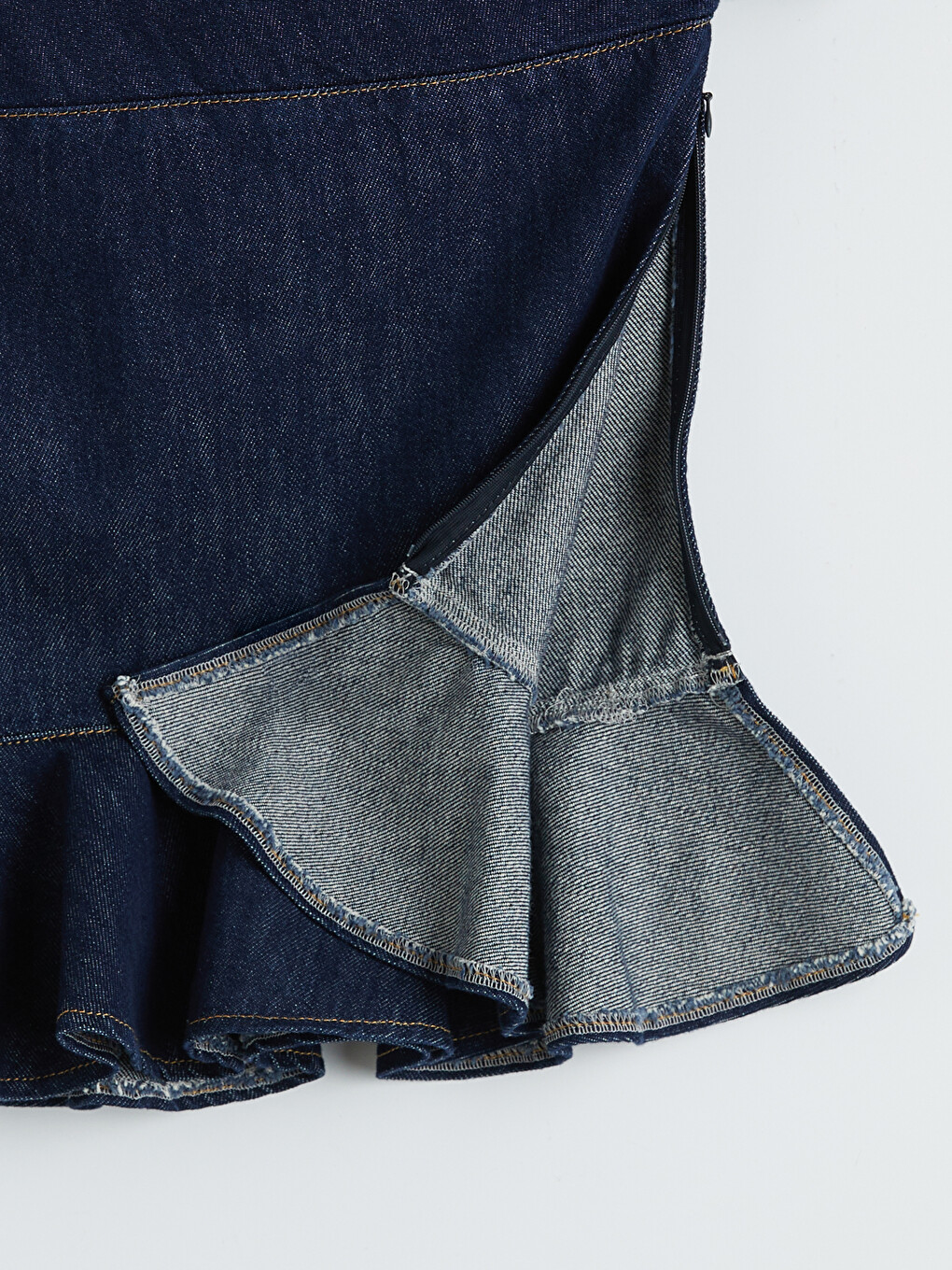 İndigo Tek Omuz Peplum Fırfırlı Jean Bluz-3