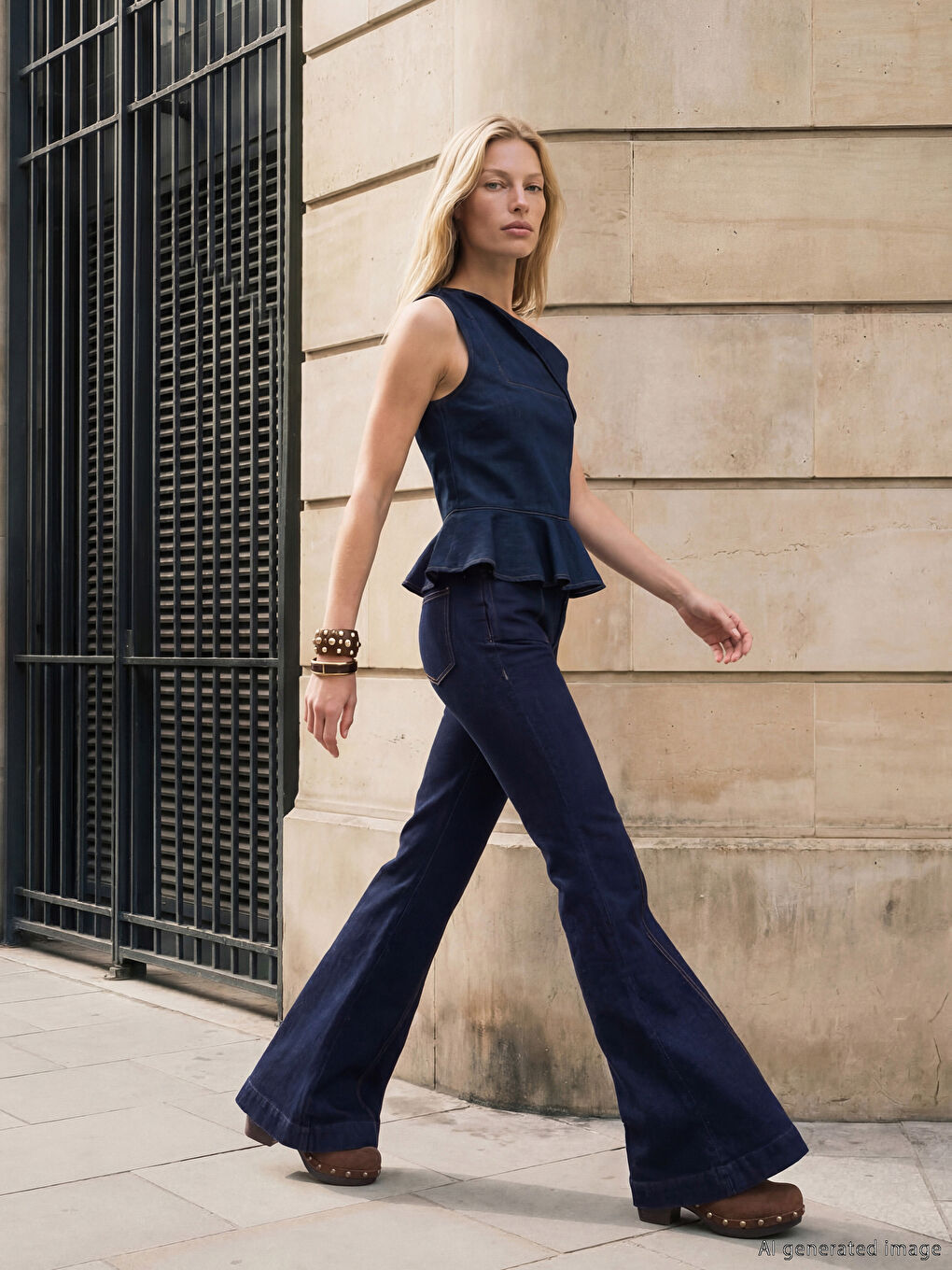 İndigo Yüksek Bel Flare Kadın Jean Pantolon