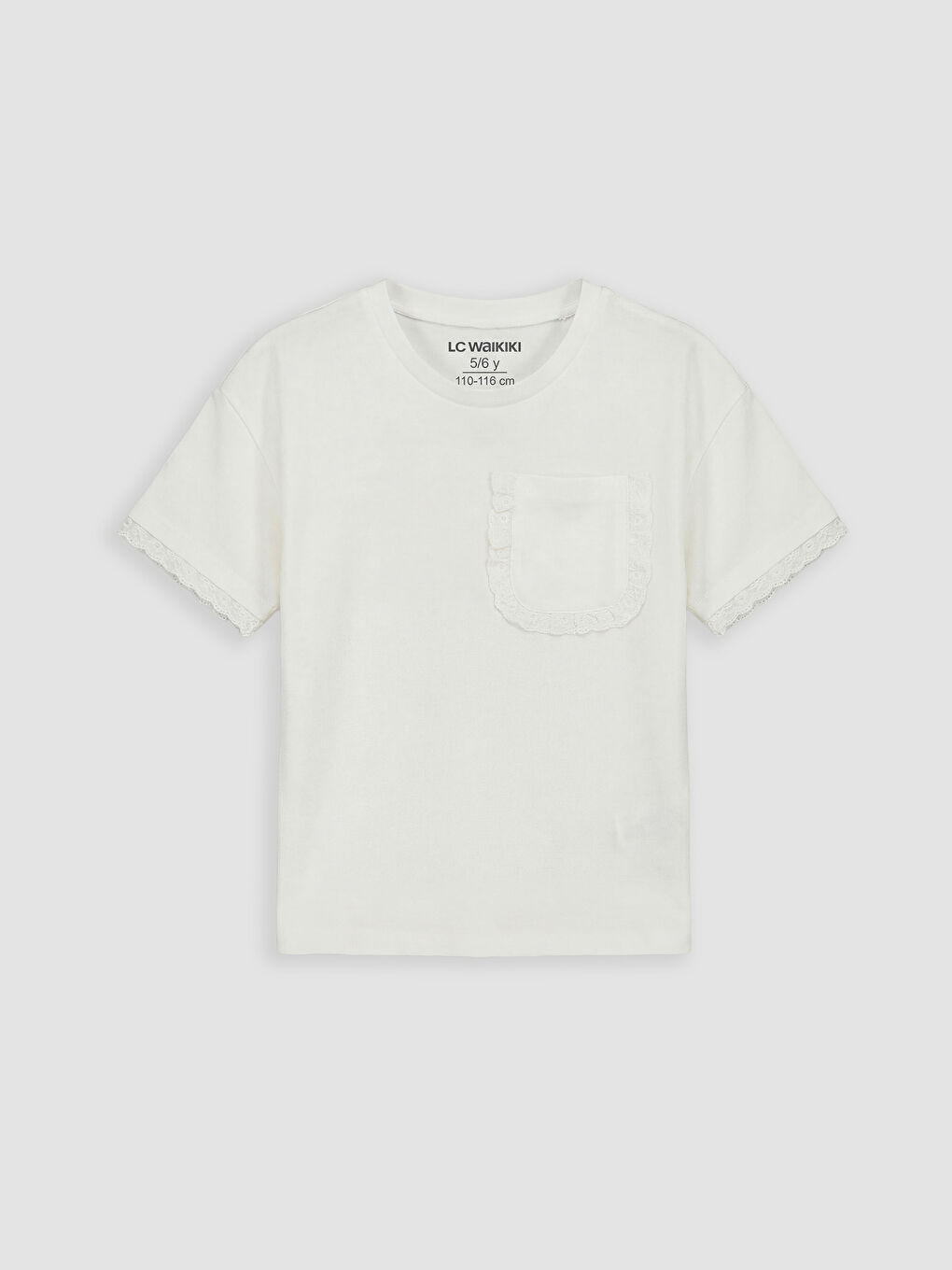 Beyaz Bisiklet Yaka Fırfır Detaylı Kız Çocuk Tişört