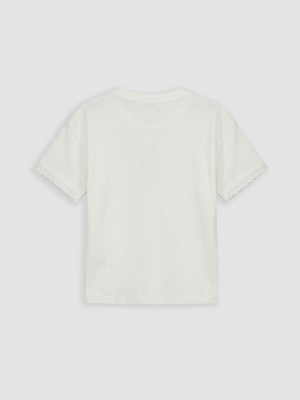 Beyaz Bisiklet Yaka Fırfır Detaylı Kız Çocuk Tişört-1