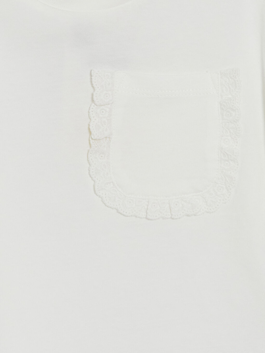 Beyaz Bisiklet Yaka Fırfır Detaylı Kız Çocuk Tişört-2