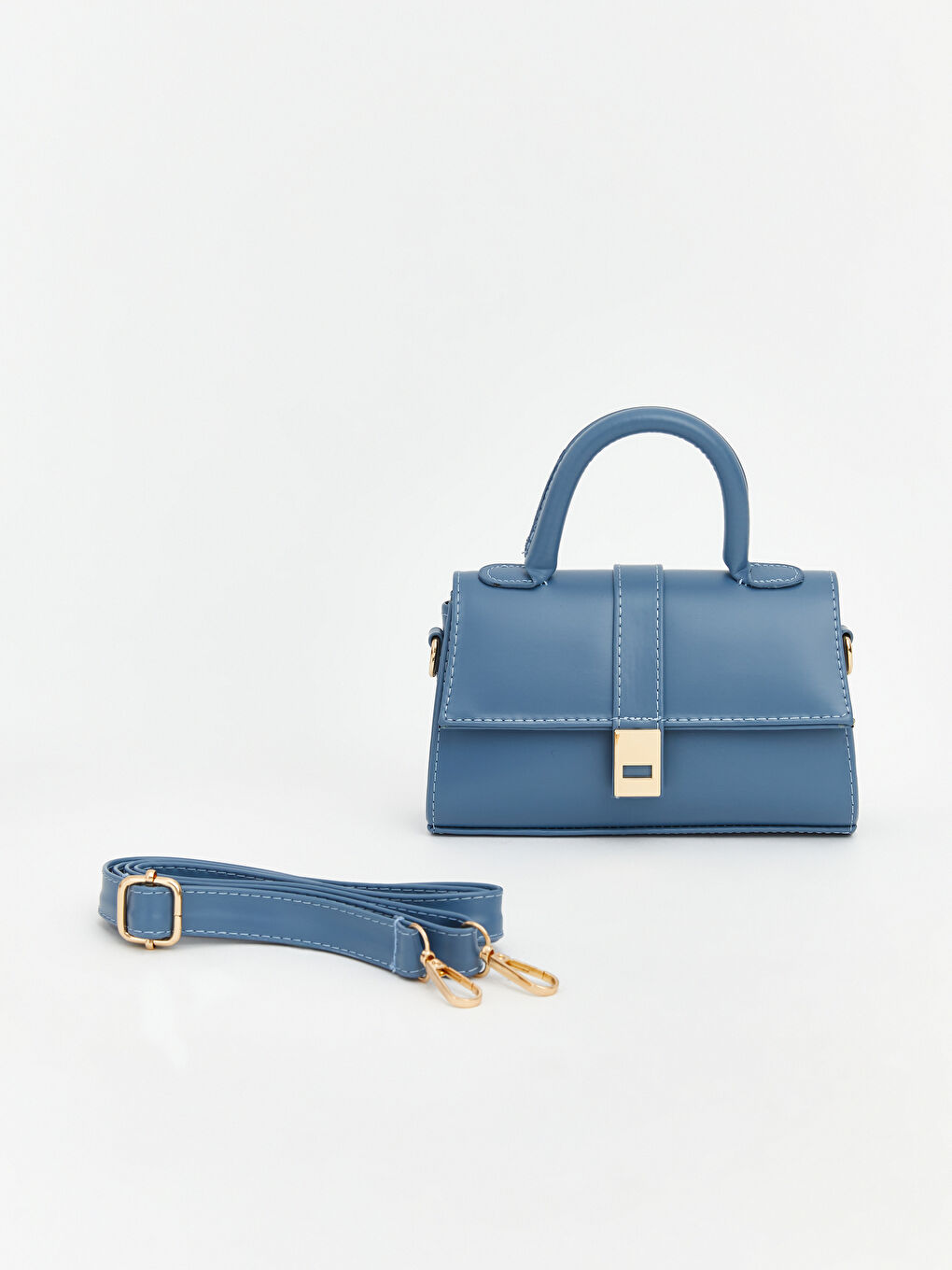 Mavi Deri Görünümlü Kadın Omuz Çantası-1