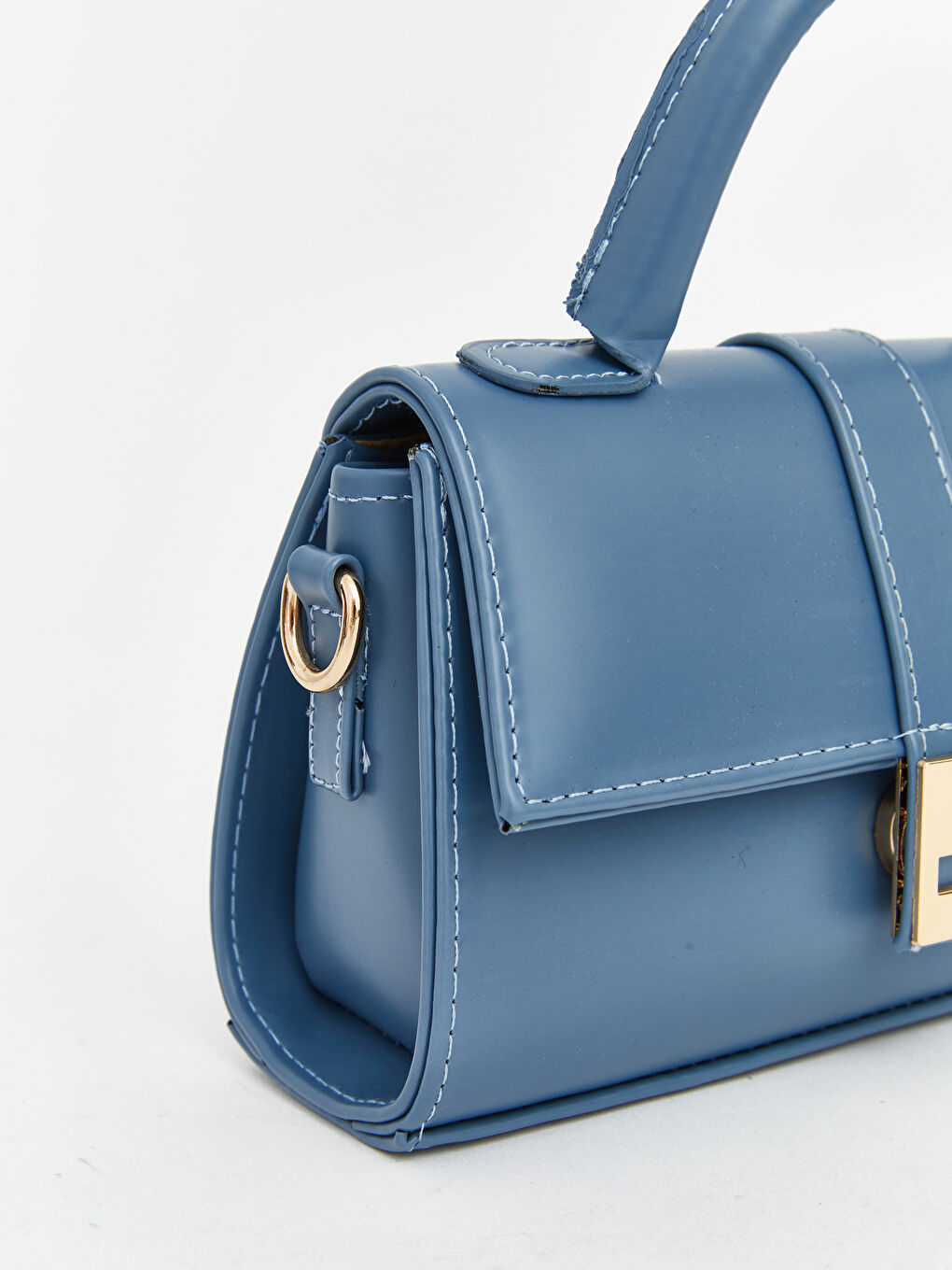 Mavi Deri Görünümlü Kadın Omuz Çantası-3