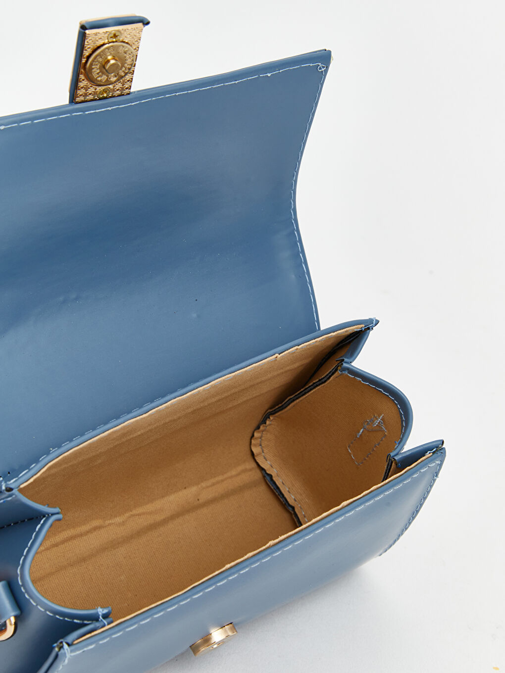 Mavi Deri Görünümlü Kadın Omuz Çantası-4