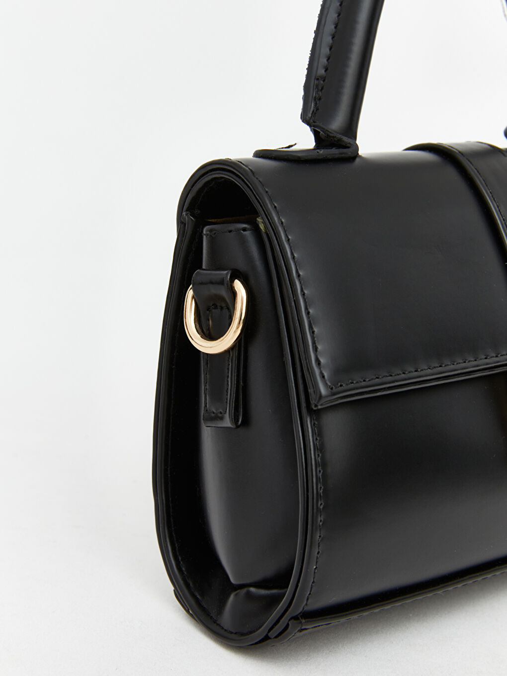 Siyah Deri Görünümlü Kadın Omuz Çantası-3