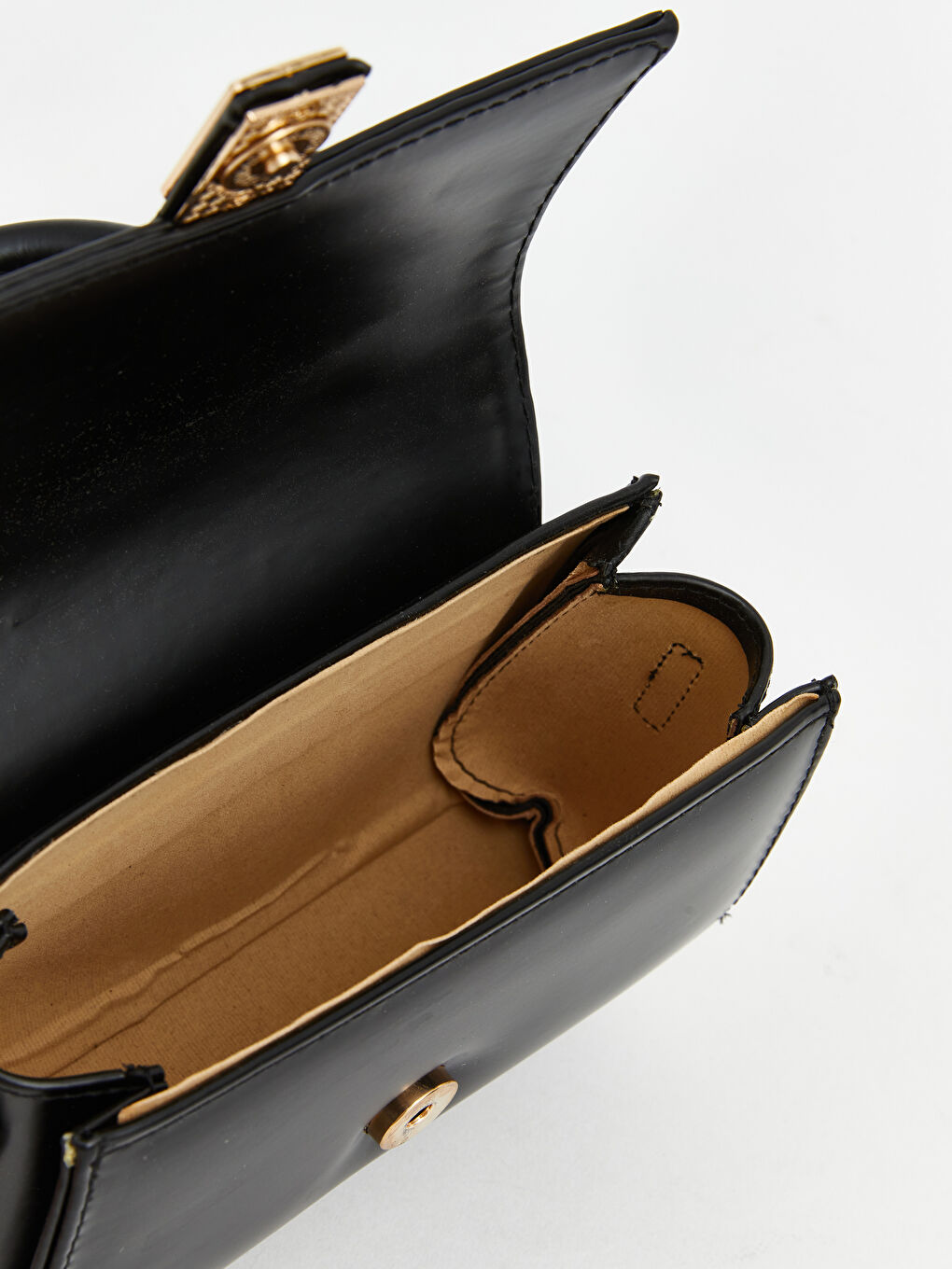 Siyah Deri Görünümlü Kadın Omuz Çantası-4