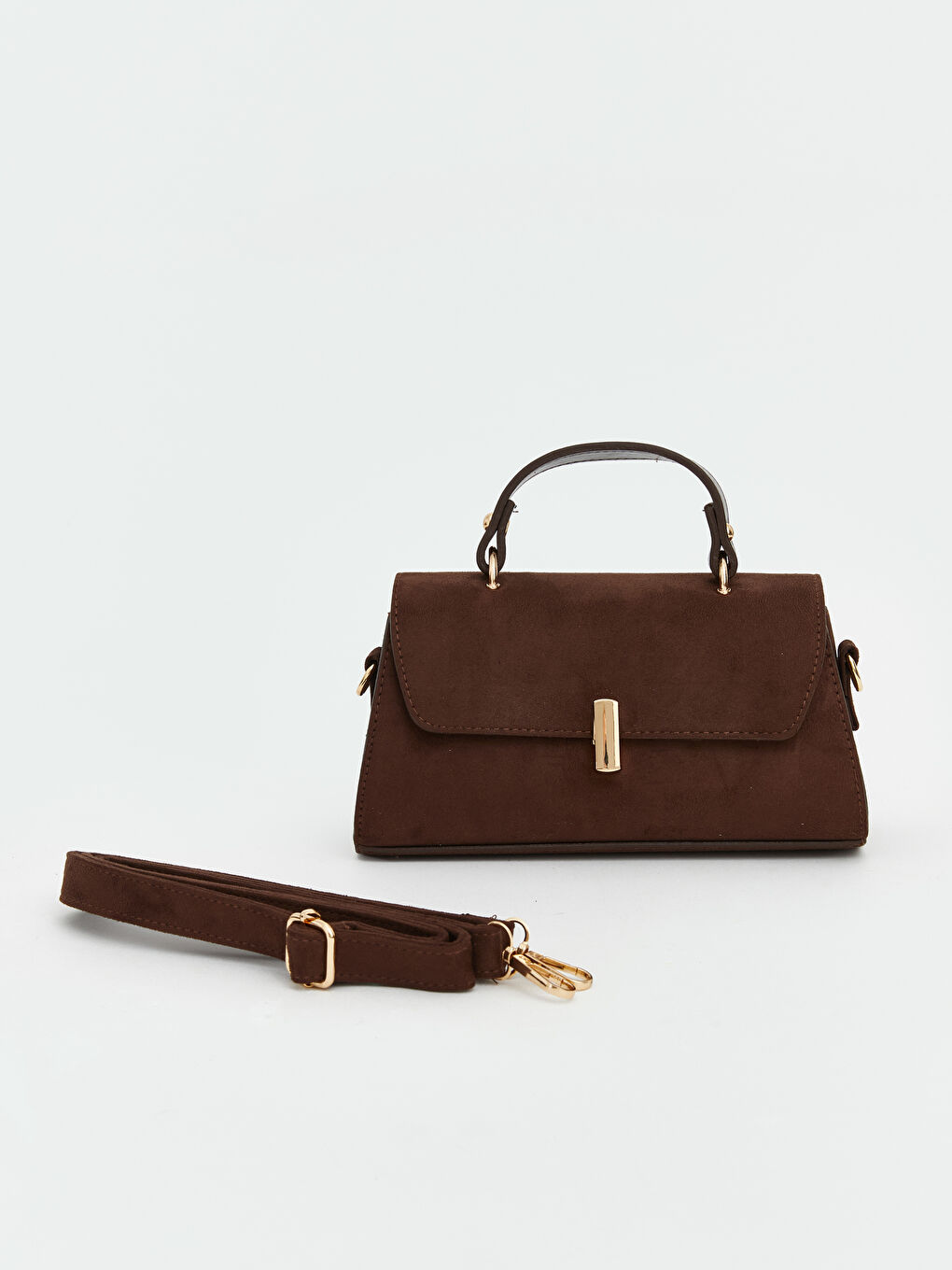 Kahverengi Süet Görünümlü Kadın Omuz Çantası-1