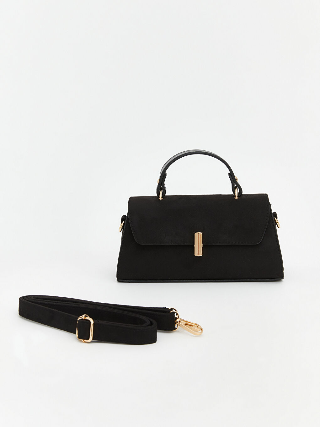 Siyah Süet Görünümlü Kadın Omuz Çantası-1