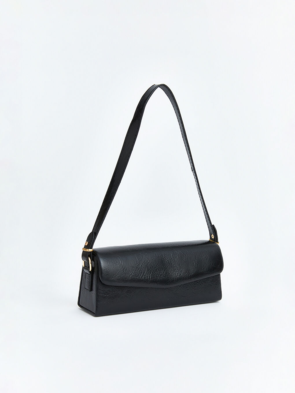 Siyah Deri Görünümlü Kadın Omuz Çantası-1