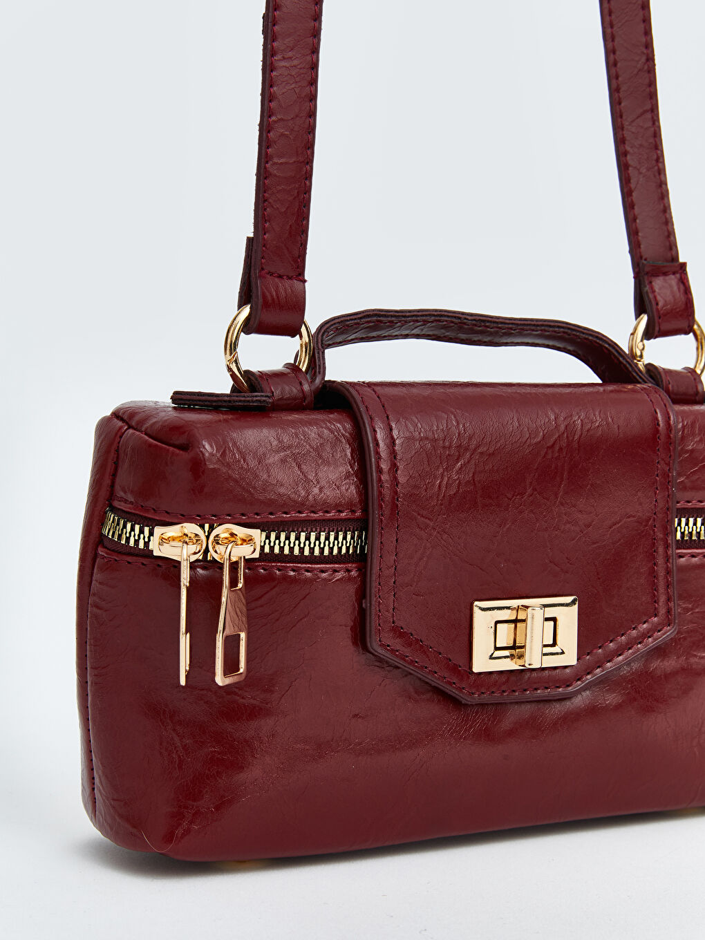 Bordo Deri Görünümlü Kadın Omuz Çantası-2