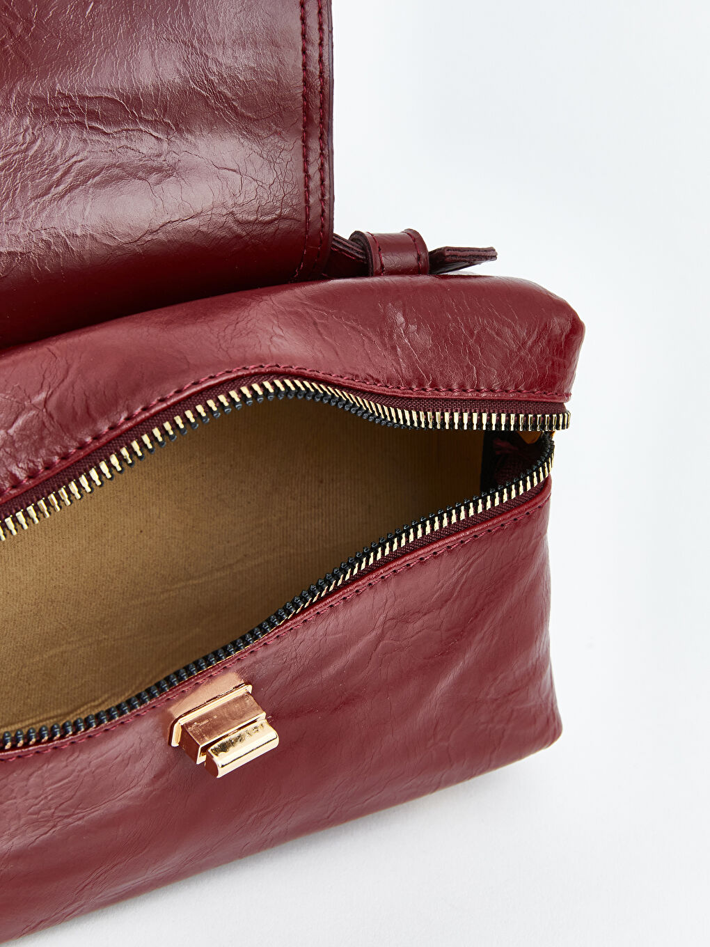 Bordo Deri Görünümlü Kadın Omuz Çantası-4