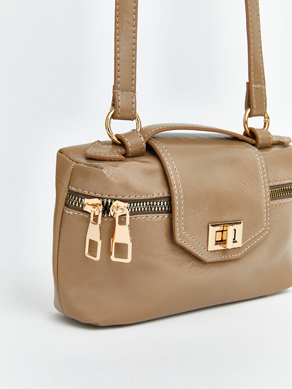 Bej Deri Görünümlü Kadın Omuz Çantası-2