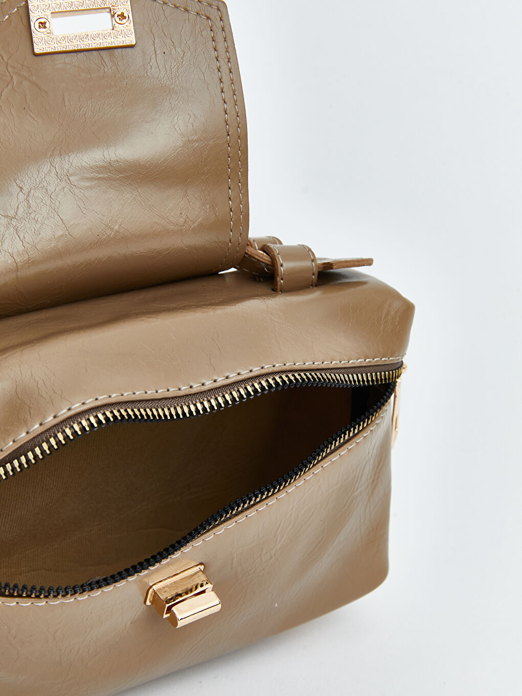 Bej Deri Görünümlü Kadın Omuz Çantası-4