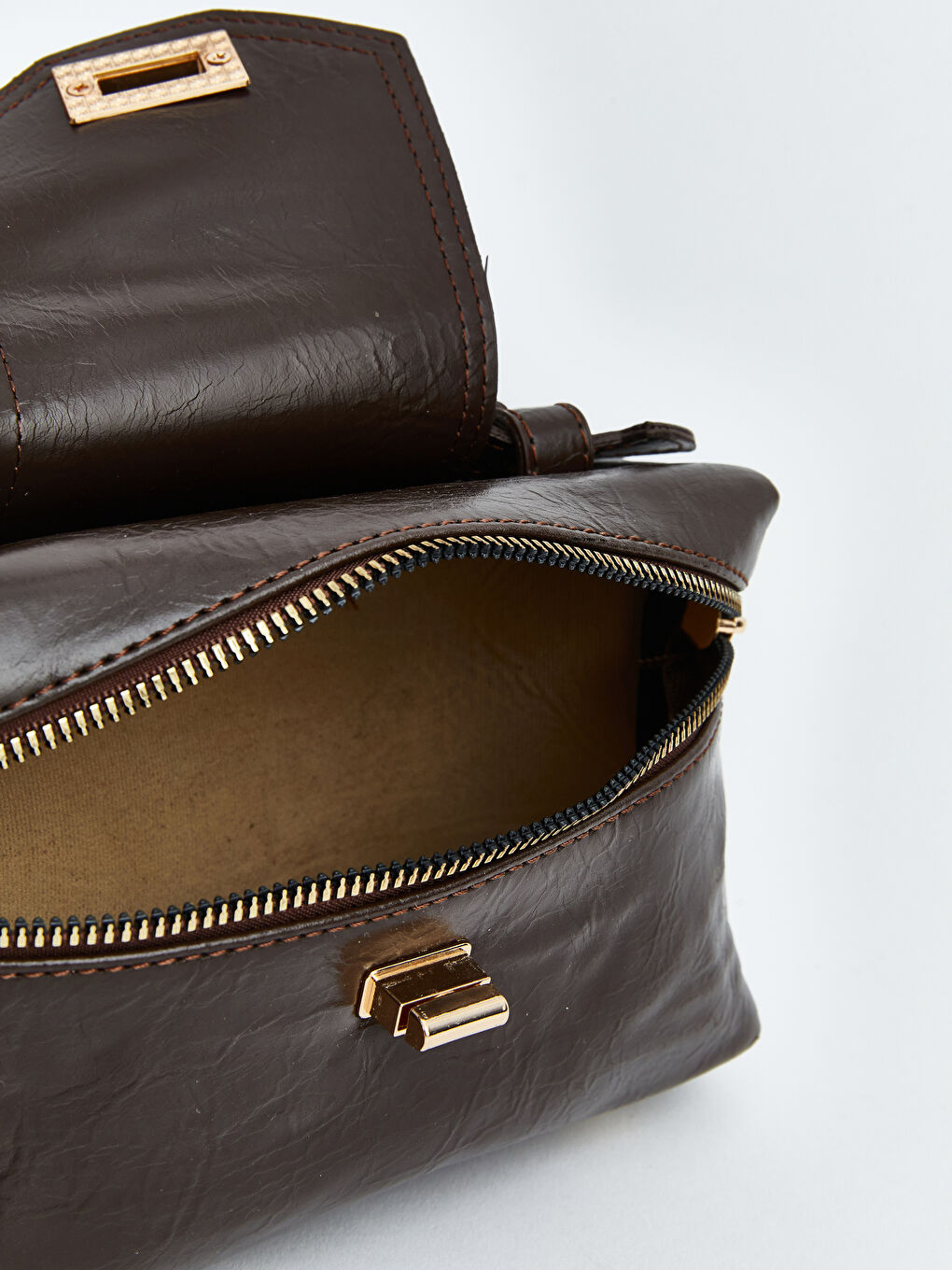 Kahverengi Deri Görünümlü Kadın Omuz Çantası-5