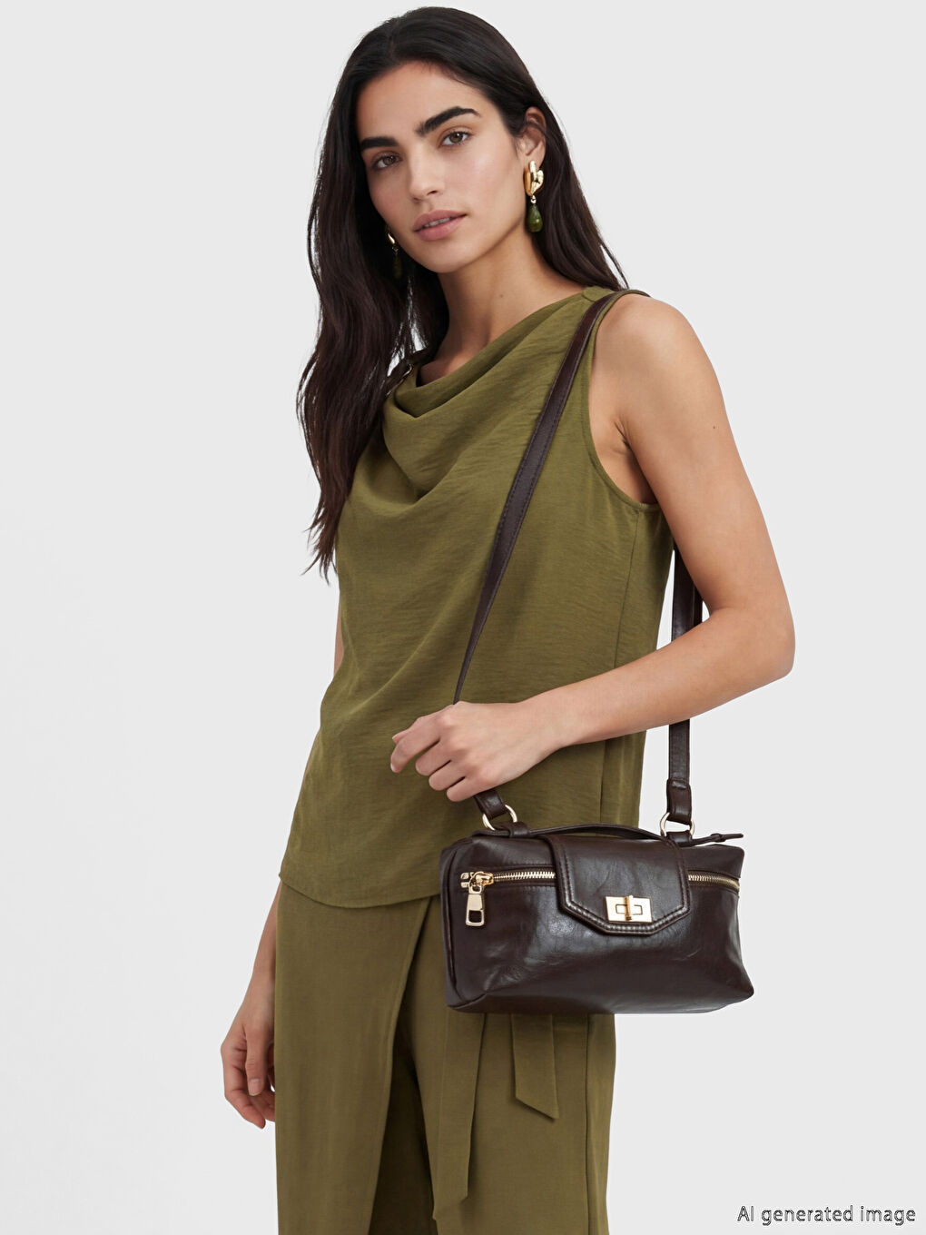 Kahverengi Deri Görünümlü Kadın Omuz Çantası