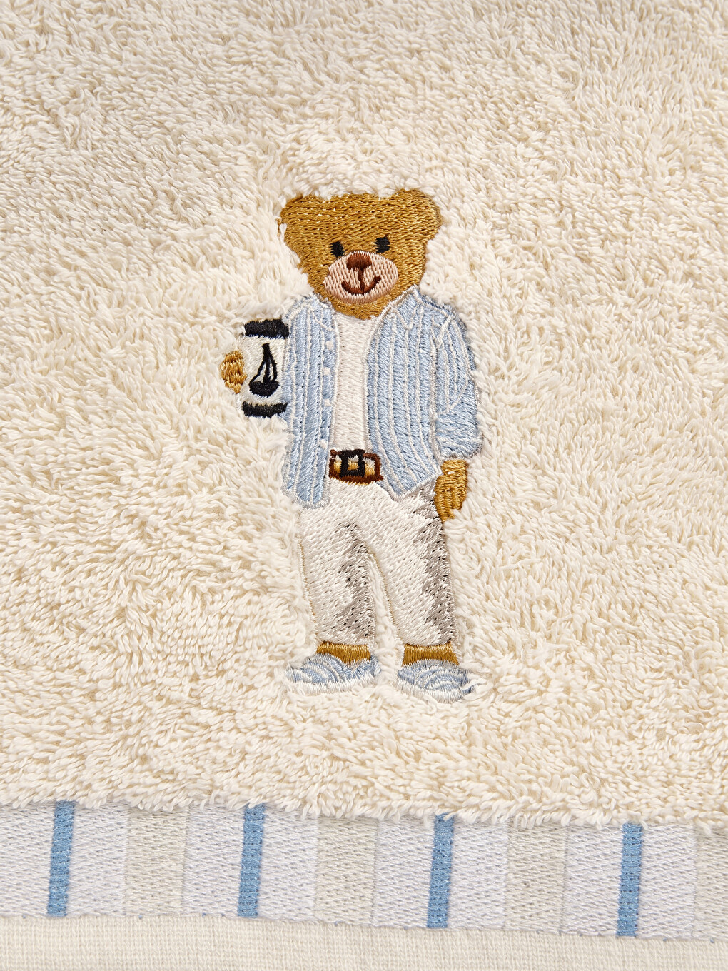 Ekru Ayı Nakışlı Pamuklu Yüz Havlusu 50x80 cm-1