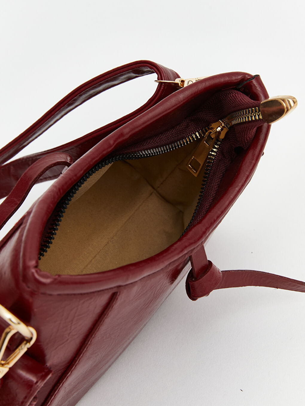 Bordo Deri Görünümlü Kadın Omuz Çantası-3