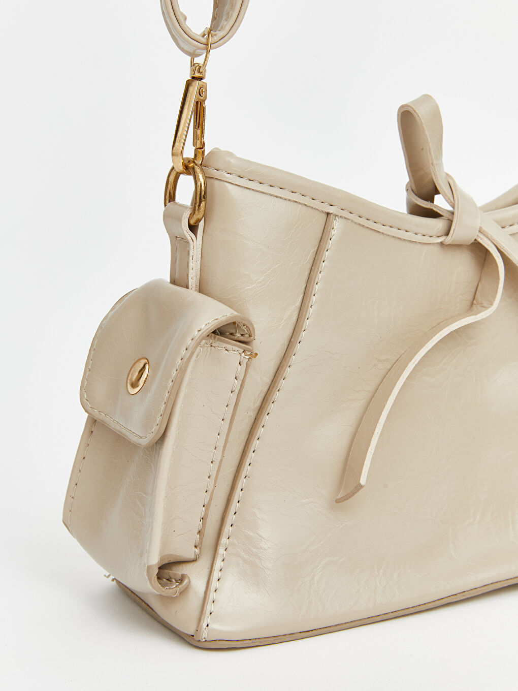 Bej Deri Görünümlü Kadın Omuz Çantası-2