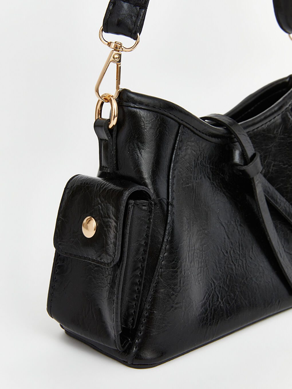 Siyah Deri Görünümlü Kadın Omuz Çantası-2