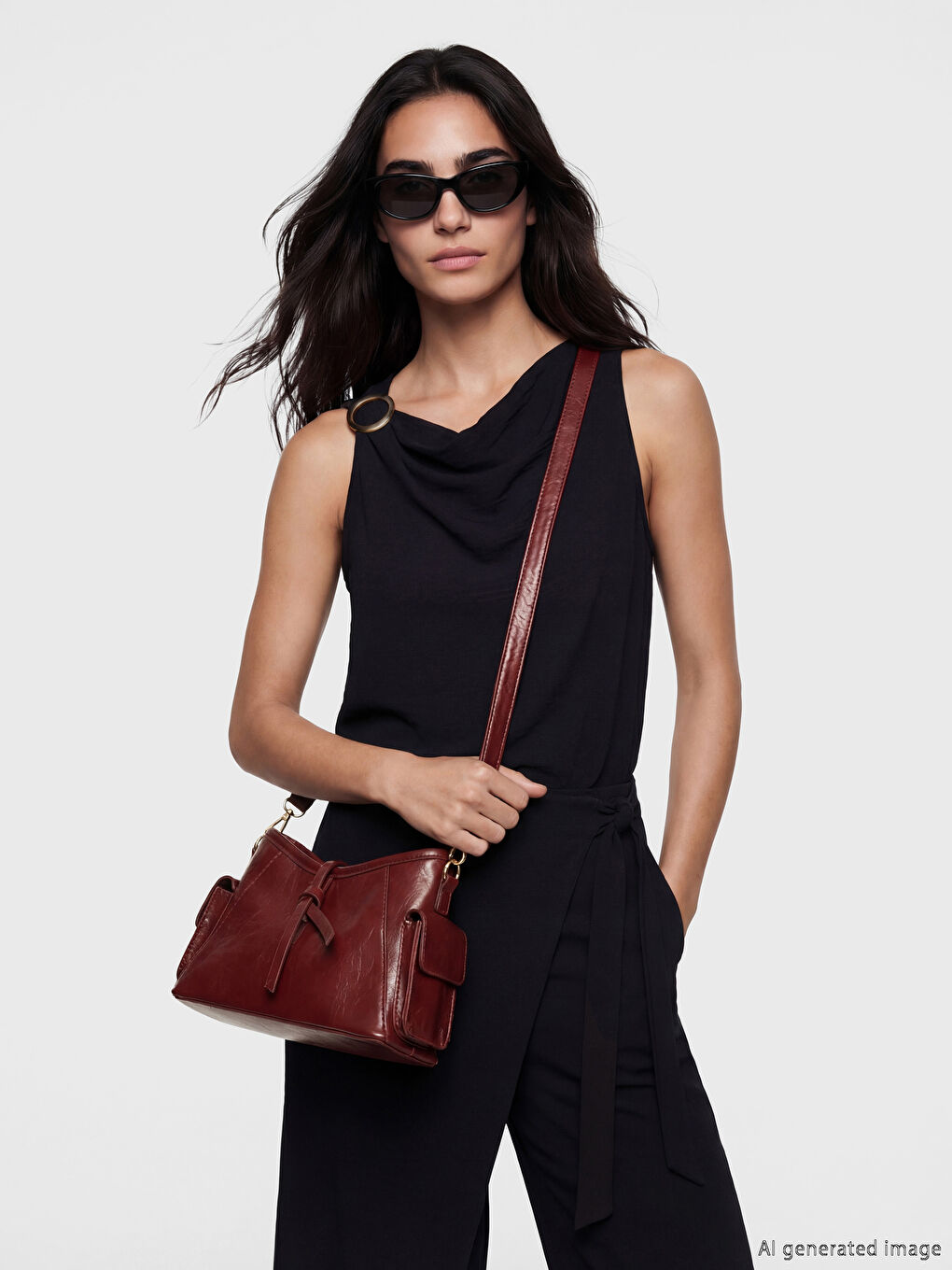 Bordo Deri Görünümlü Kadın Omuz Çantası