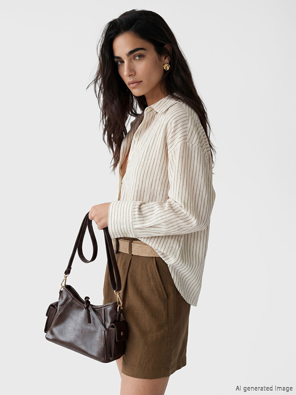 Kahverengi Deri Görünümlü Kadın Omuz Çantası