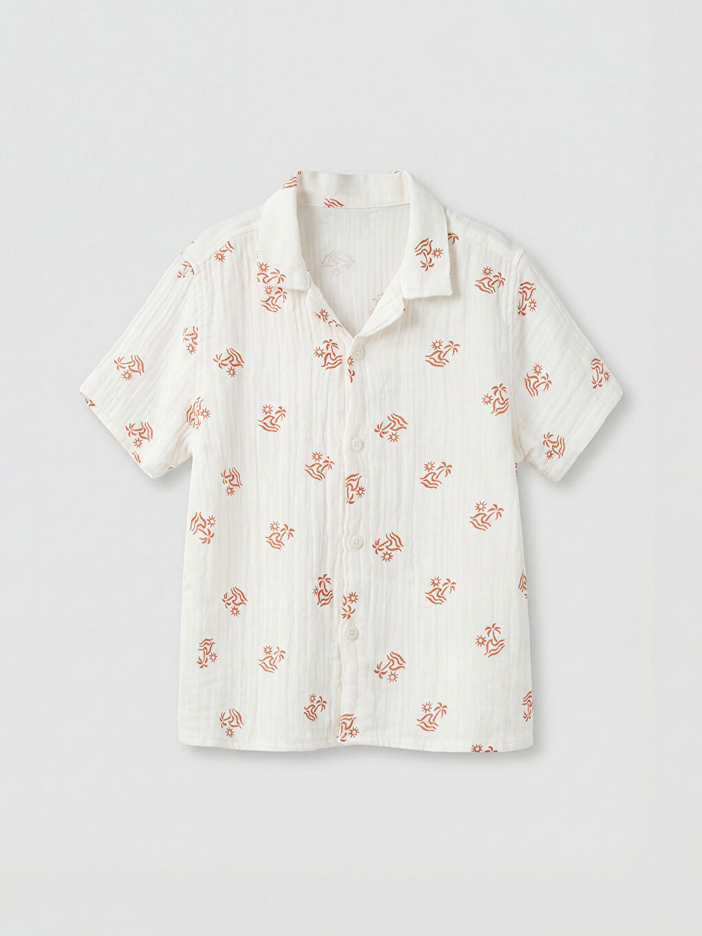 Ekru Desenli Müslin Erkek Çocuk Gömlek