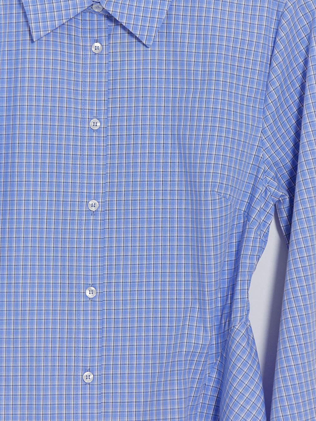 Mavi Ekose A Kesim Gömlek Elbise-2