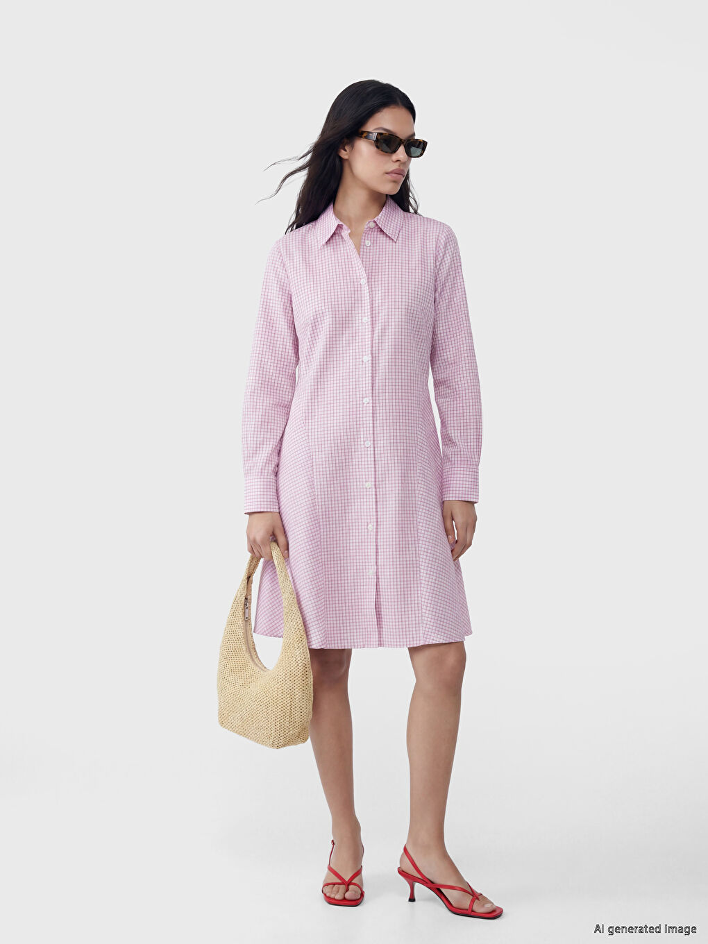 Pembe Ekose A Kesim Mini Gömlek Elbise