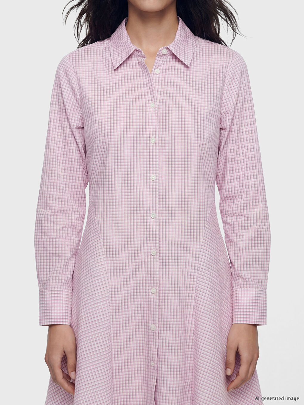 Pembe Ekose A Kesim Mini Gömlek Elbise-2