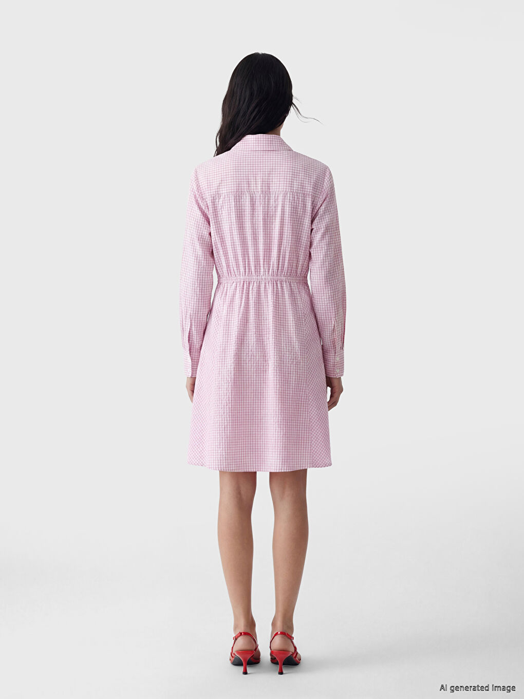 Pembe Ekose A Kesim Mini Gömlek Elbise-3