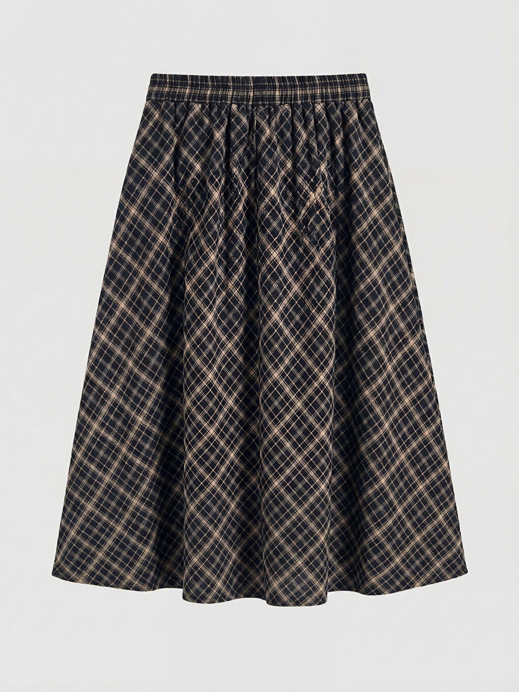 Kahverengi Ekose Kız Çocuk Kloş Etek-1