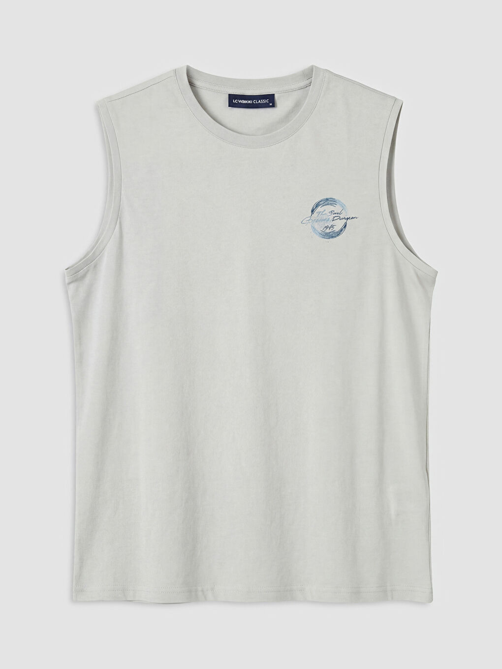 Gri Bisiklet Yaka Baskılı Erkek Kolsuz Tişört