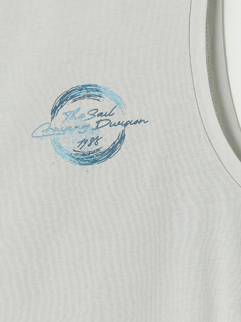 Gri Bisiklet Yaka Baskılı Erkek Kolsuz Tişört-2