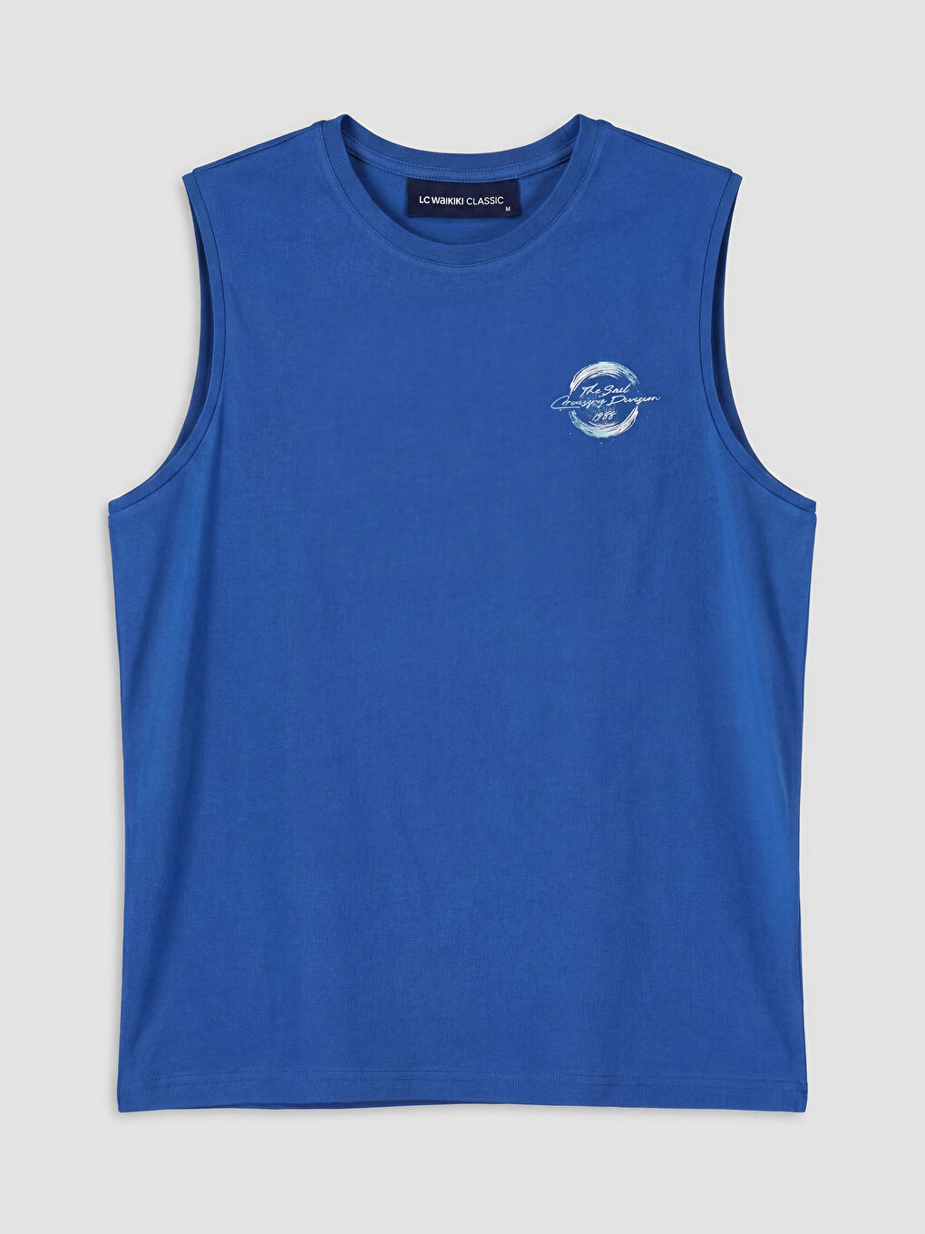 Mavi Bisiklet Yaka Baskılı Erkek Kolsuz Tişört