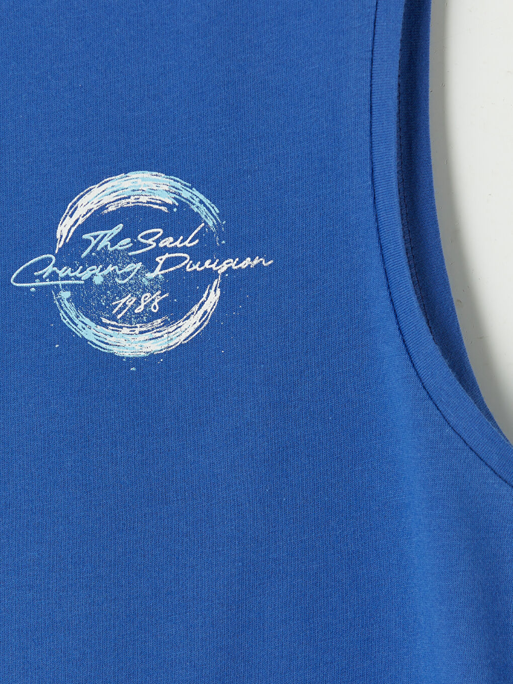 Mavi Bisiklet Yaka Baskılı Erkek Kolsuz Tişört-2