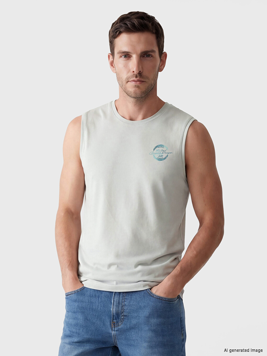 Crew Neck Printed Men's Sleeveless T-Shirt